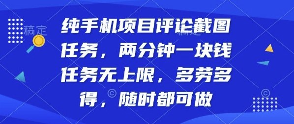 纯手机项目评论截图任务，两分钟一块钱多劳多得，随时随地都能做【揭秘】-蓝海云网创