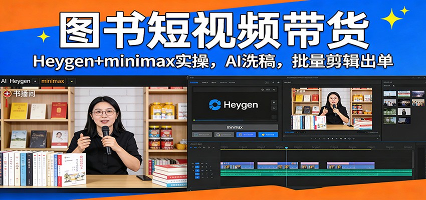 图书短视频带货:Heygen+minimax实操,AI洗稿 ,批量剪辑出单-蓝海云网创