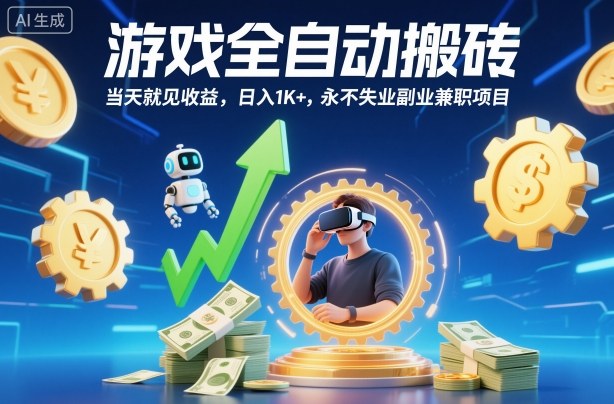 游戏全自动搬砖，当天就见收益，日入1K+，永不失业副业兼职项目【揭秘】-蓝海云网创
