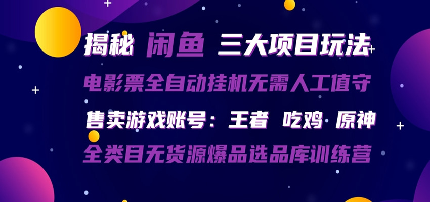闲鱼三种玩法 全自动电影票 售卖游戏账号 爆品选品库训练营-蓝海云网创