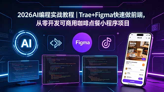 2026AI编程实战教程｜Trae+Figma快速做前端，从零开发可商用咖啡点餐小程序项目-蓝海云网创