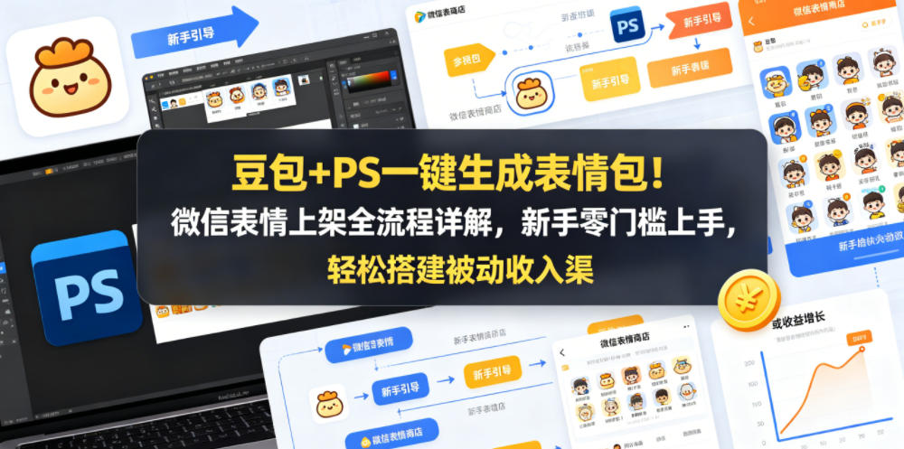 豆包+PS一键生成表情包！微信表情上架全流程详解，新手零门槛上手，轻松搭建被动收入渠道-蓝海云网创