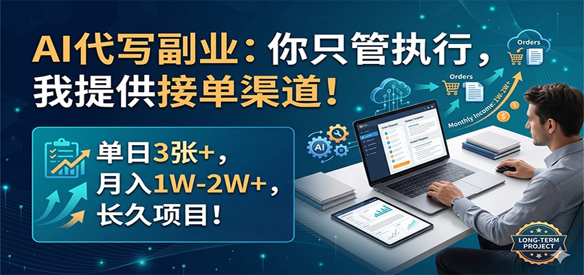 AI代写副业：你只管执行，我提供接单渠道！单日3张+，月入1W-2W+，长久项目-蓝海云网创