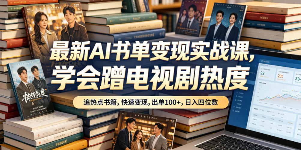 最新AI书单变现实战课，学会蹭电视剧热度，追热点书籍，快速变现，出单100+，日入四位数-蓝海云网创