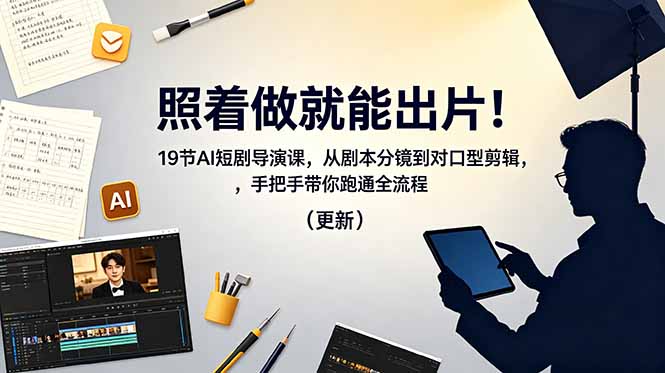 照着做就能出片！19节AI短剧导演课，从剧本分镜到对口型剪辑，手把手带你跑通全流程(更新-蓝海云网创