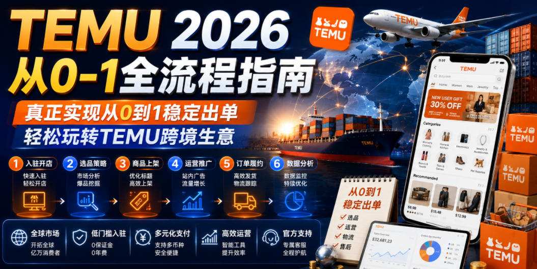 TEMU 2026从0-1全流程指南，真正实现从0到1稳定出单，轻松玩转TEMU跨境生意-蓝海云网创