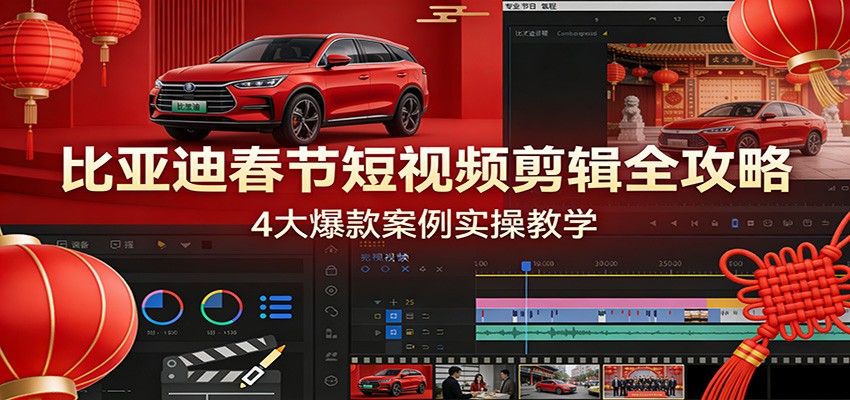 比亚迪春节短视频剪辑全攻略，4大爆款案例实操教学-蓝海云网创