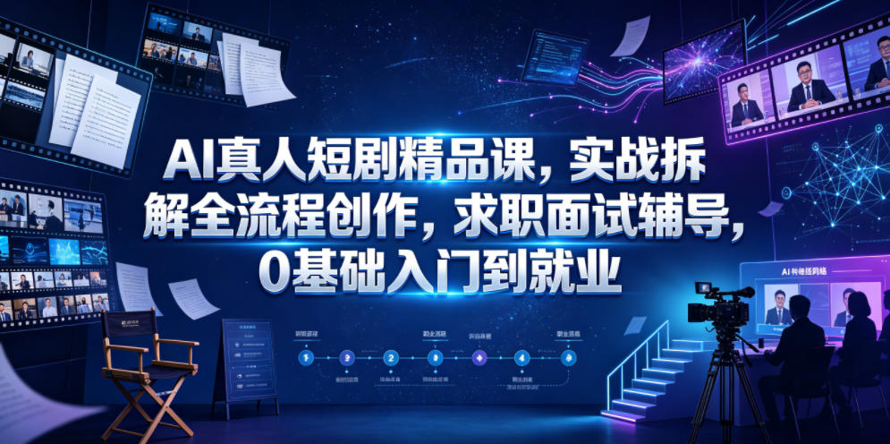 AI真人短剧精品课，实战拆解全流程创作，求职面试辅导，0基础入门到就业-蓝海云网创