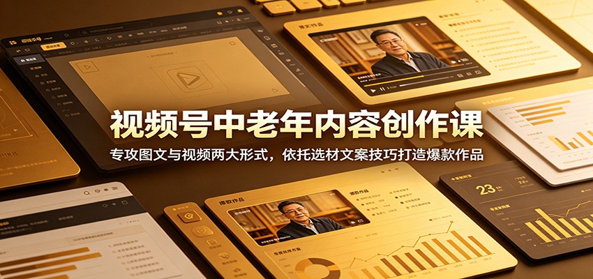 视频号中老年内容创作课：专攻图文与视频两大形式，依托选材文案技巧打造爆款作品-蓝海云网创