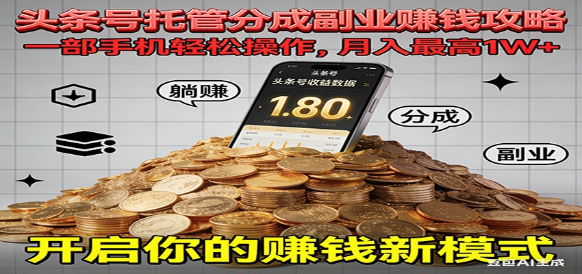 全程托管今日头条，一部手机就可以开干，最高躺赚1W+-蓝海云网创