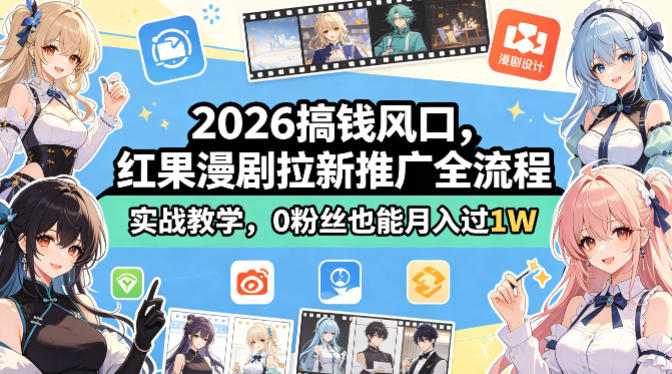 2026搞钱风口，红果漫剧拉新推广全流程实战教学，0粉丝也能月入过1W-蓝海云网创