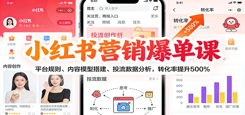 小红书营销爆单课：平台规则、内容模型搭建、投流数据分析，转化率提升500%-蓝海云网创