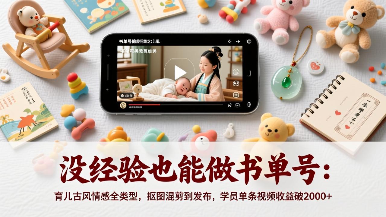 没经验也能做书单号：育儿古风情感全类型，抠图混剪到发布，学员单条视频收益破2000+-蓝海云网创