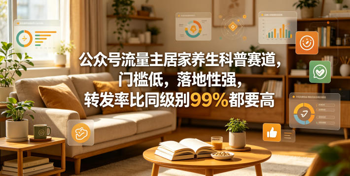 公众号流量主居家养生科普赛道，门槛低，落地性强，转发率比同级别99％都要高-蓝海云网创