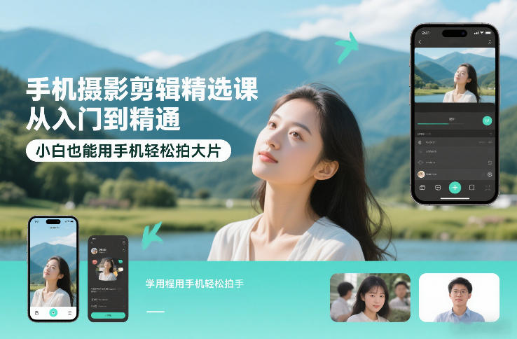 手机摄影剪辑精选课，从入门到精通，小白也能用手机轻松拍大片-蓝海云网创