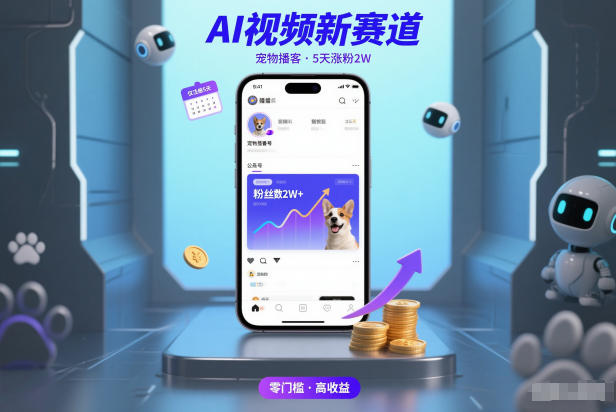 AI视频新赛道，宠物播客仅注册5天涨粉2W，收益非常可观-蓝海云网创