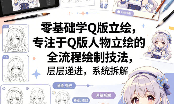 零基础学Q版立绘，专注于Q版人物立绘的全流程绘制技法，层层递进，系统拆解-蓝海云网创