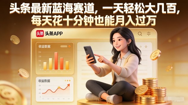 头条最新蓝海赛道，一天轻松大几张，每天花十分钟也能月入过1W【揭秘】-蓝海云网创