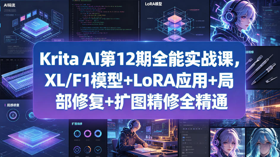 Krita AI第12期全能实战课，XL/F1模型+LoRA应用+局部修复+扩图精修全精通-蓝海云网创