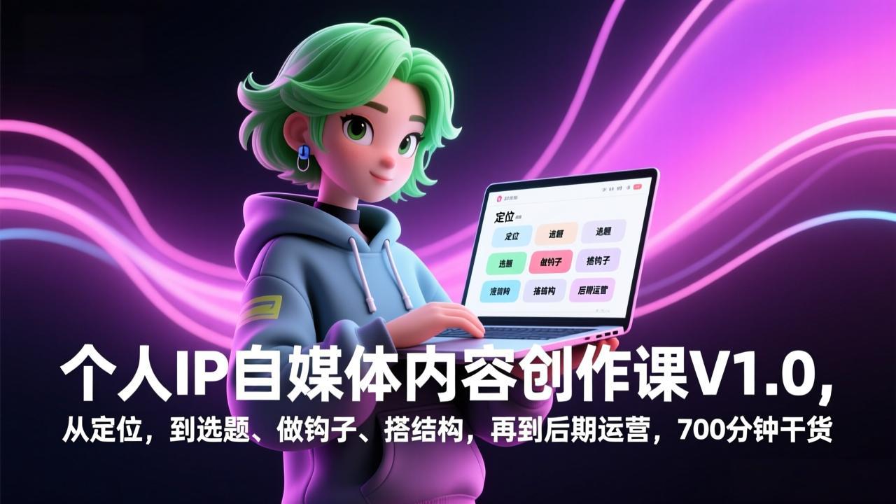 个人IP自媒体内容创作课V1.0，从定位，到选题、做钩子、搭结构，再到后期运营，700分钟干货-蓝海云网创