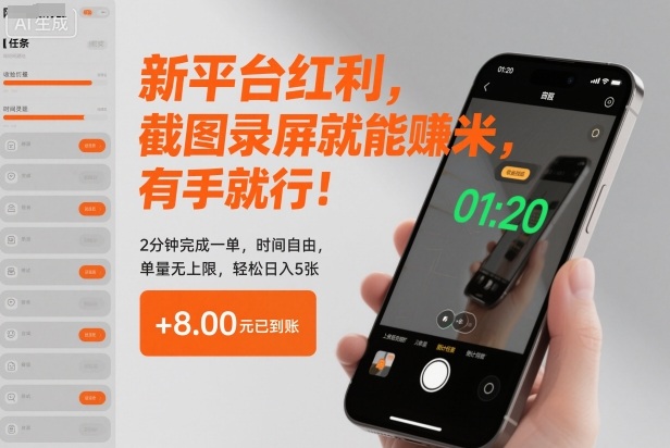 新平台红利，截图录屏就能賺米，有手就行！2分钟完成一单，时间自由，单量无上限，轻松日入5张【揭秘】-蓝海云网创