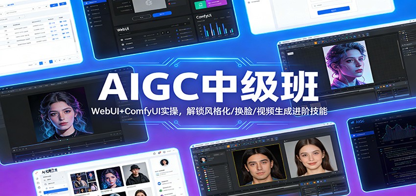 AIGC中级班：WebUI+ComfyUI实操，解锁风格化/换脸/视频生成进阶技能-蓝海云网创