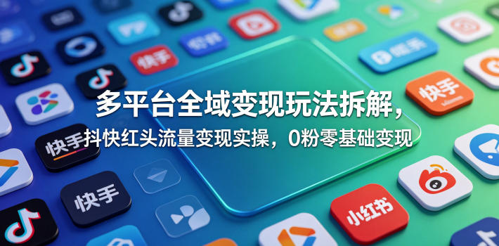 多平台全域变现玩法拆解，抖快红头流量变现实操，0粉零基础变现-蓝海云网创