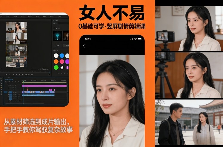 0基础可学！《女人不易》竖屏剧情剪辑课，从素材筛选到成片输出，手把手教你驾驭复杂故事-蓝海云网创