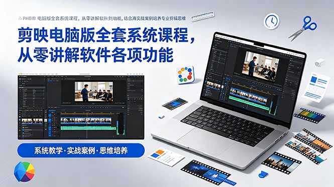 剪映电脑版全套系统课程，从零讲解软件各项功能，结合海量实战案例培养专业剪辑思维-蓝海云网创