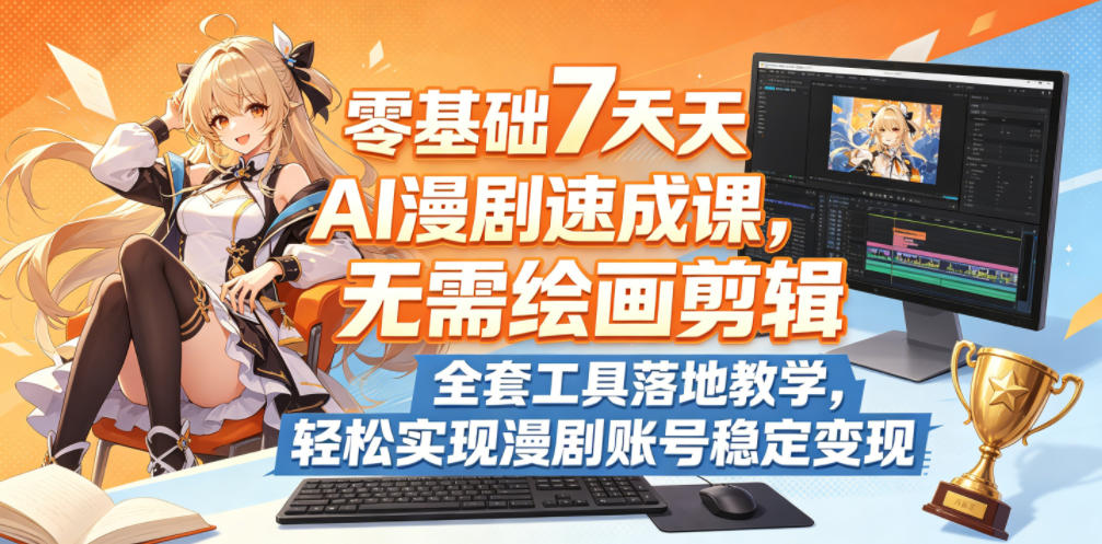 零基础7天AI漫剧速成课，无需绘画剪辑，全套工具落地教学，轻松实现漫剧账号稳定变现-蓝海云网创