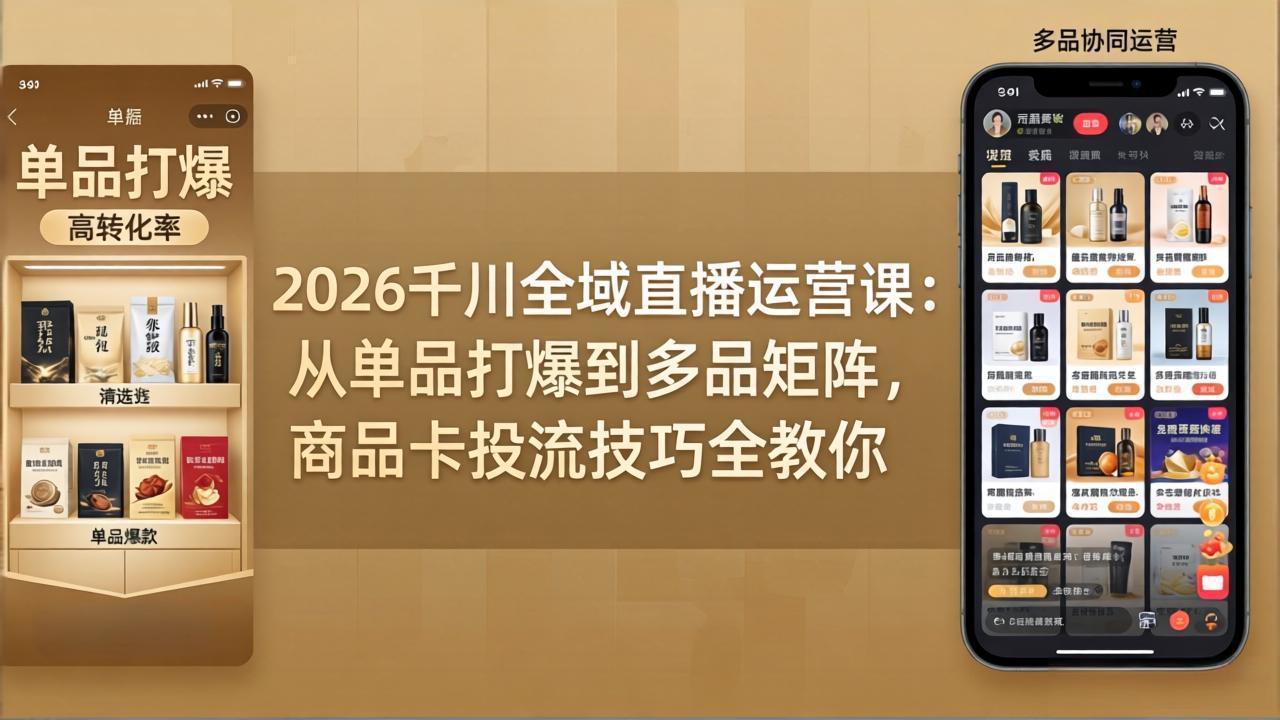 2026千川全域直播运营课：从单品打爆到多品矩阵，商品卡投流技巧全教你-蓝海云网创