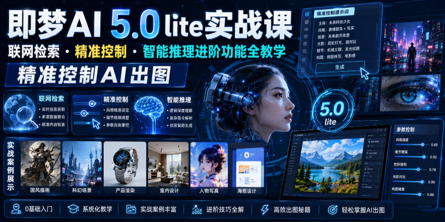 即梦AI 5.0 lite实战课，联网检索・精准控制・智能推理进阶功能全教学，精准控制AI出图-蓝海云网创