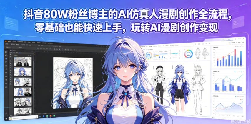 抖音80W粉丝博主的AI仿真人漫剧创作全流程，零基础也能快速上手，玩转AI漫剧创作变现-蓝海云网创