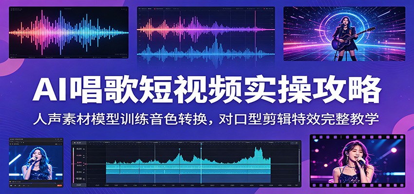 AI唱歌短视频实操攻略：人声素材模型训练音色转换，对口型剪辑特效完整教学-蓝海云网创