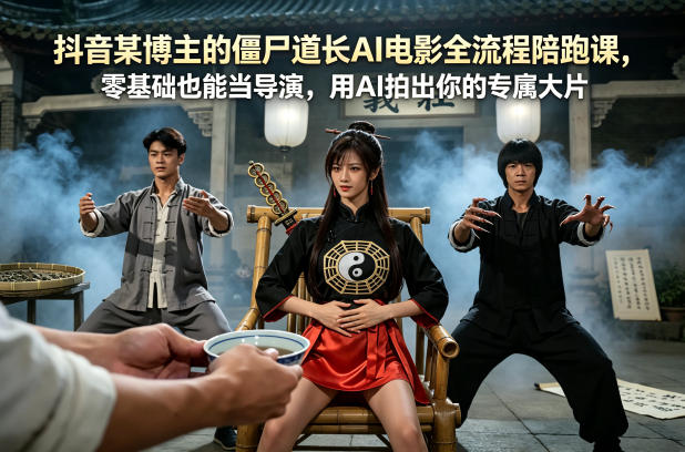 抖音某博主的僵尸道长AI电影全流程陪跑课，零基础也能当导演，用AI拍出你的专属大片-蓝海云网创
