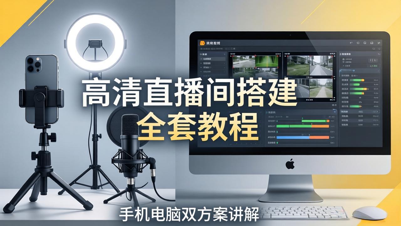 高清直播间搭建全套教程，手机电脑双方案讲解，设备选型调试多机位实操教学-蓝海云网创