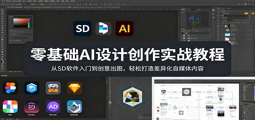 零基础AI设计创作实战教程：从SD软件入门到创意出图，轻松打造差异化自媒体内容-蓝海云网创