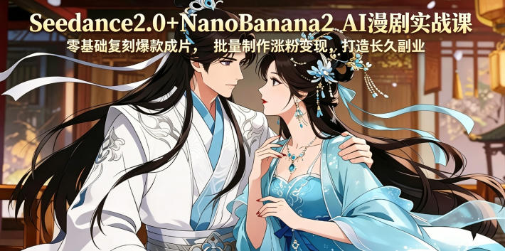 Seedance2.0+NanoBanana2 AI漫剧实战课，零基础复刻爆款成片涨粉变现，打造长久副业收益-蓝海云网创