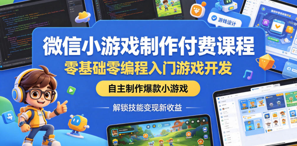 微信小游戏制作付费课程，零基础零编程入门游戏开发，自主制作爆款小游戏，解锁技能变现新收益-蓝海云网创