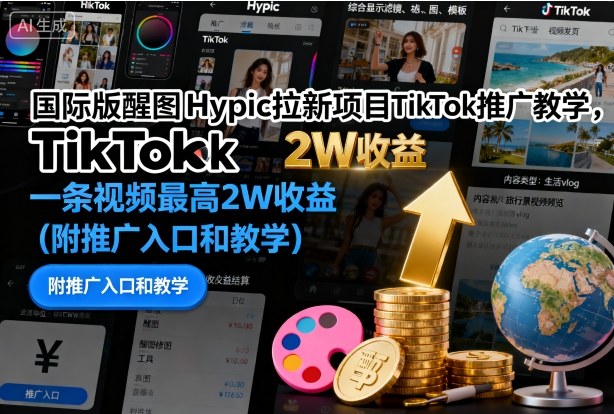 国际版醒图Hypic拉新项目TikTok推广教学,一条视频最高2W收益(附推广入口和教学)-蓝海云网创