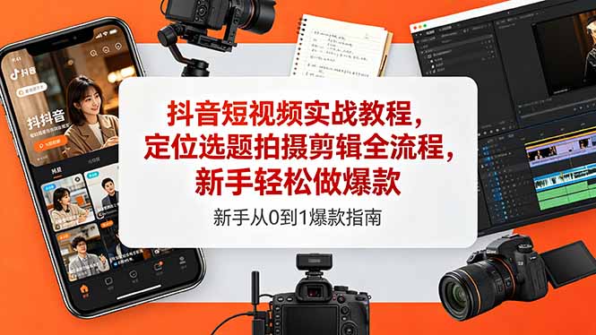 抖音短视频实战教程，定位选题拍摄剪辑全流程，新手轻松做爆款-蓝海云网创