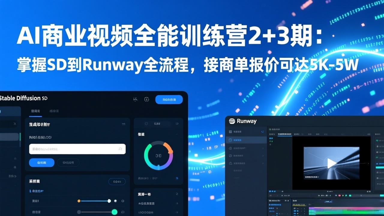 AI商业视频全能训练营2+3期：掌握SD到Runway全流程，接商单报价可达5K-5W-蓝海云网创