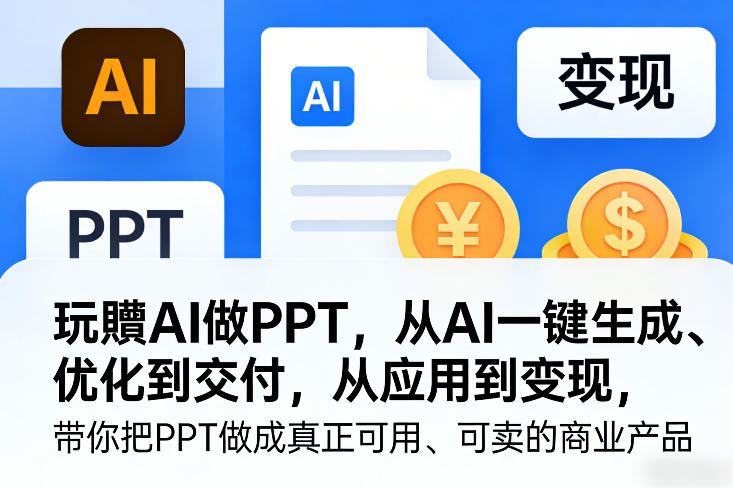 玩賺AI做PPT，从AI一键生成、优化到交付，从应用到变现，带你把PPT做成真正可用、可卖的商业产品(更新0513)-蓝海云网创