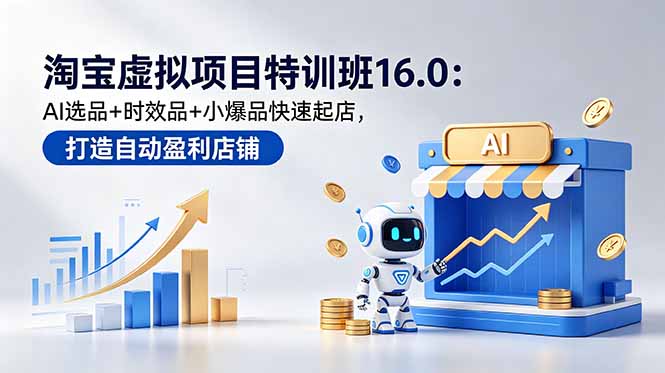 淘宝虚拟项目特训班16.0：AI选品+时效品+小爆品快速起店，打造自动盈利店铺-蓝海云网创