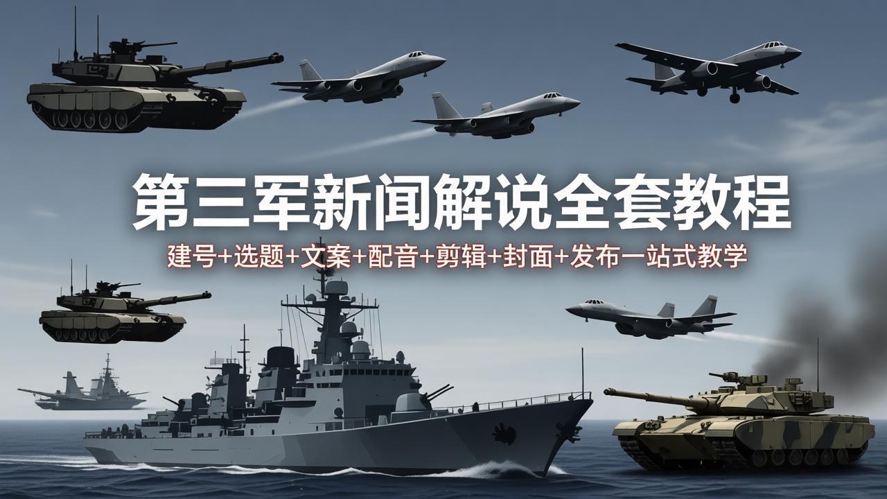 第三军迷新闻解说全套教程：建号+选题+文案+配音+剪辑+封面+发布一站式教学-蓝海云网创
