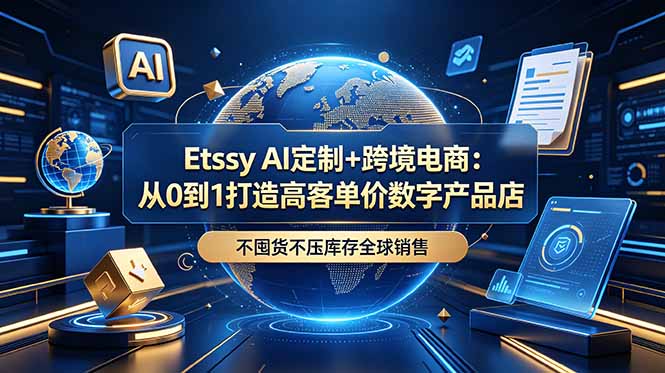 Etsy AI定制+跨境电商：从0到1打造高客单价数字产品店，不囤货不压库存全球销售-蓝海云网创
