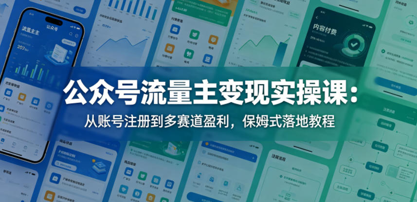公众号流量主变现实操课：从账号注册到多赛道盈利，保姆式落地教程-蓝海云网创