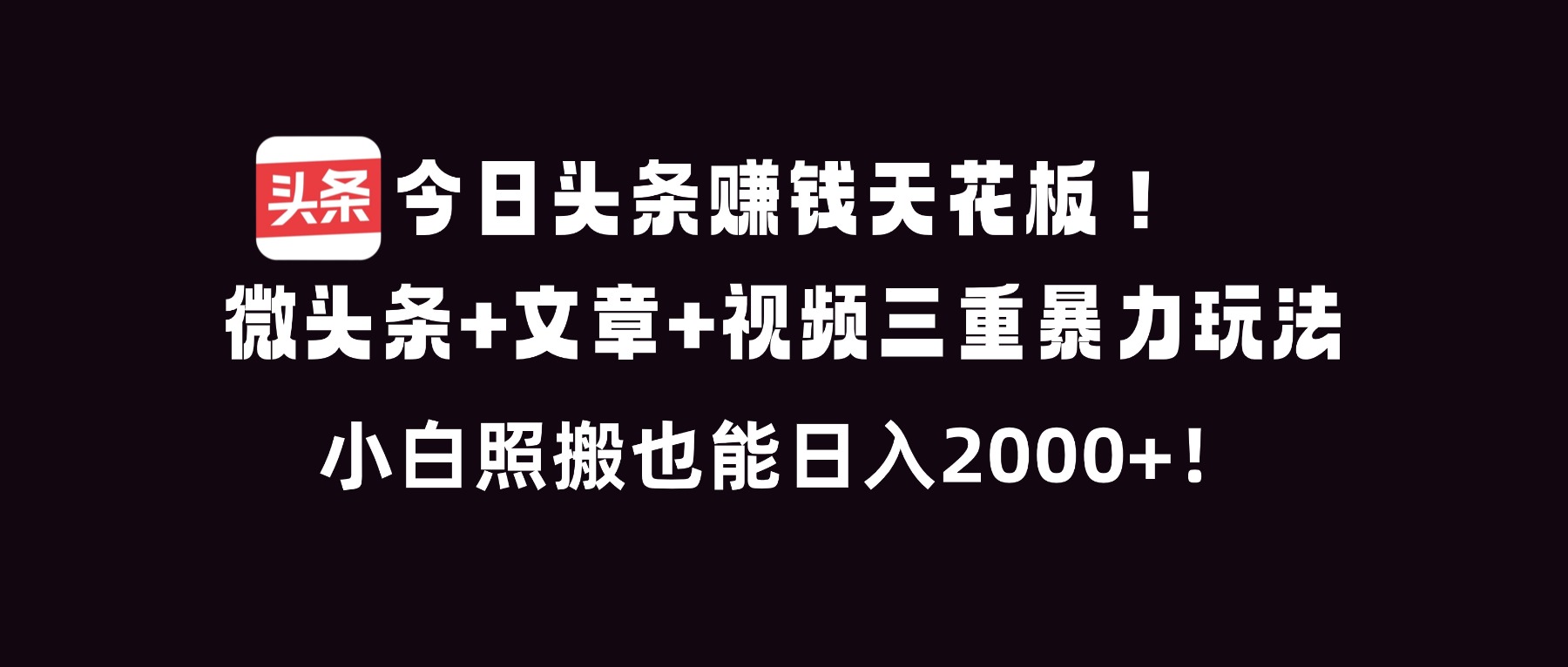 今日头条赚钱天花板！微头条+文章+视频三重暴利玩法，小白照搬也能日人2000+-蓝海云网创