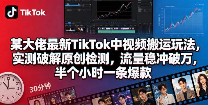 某大佬最新TikTok中视频搬运玩法，实测破解原创检测，流量稳冲破万，半个小时一条爆款-蓝海云网创