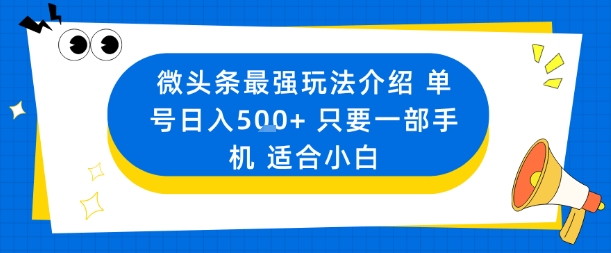 微头条最强玩法介绍一个号日入5张+只要一部手机适合小白-蓝海云网创